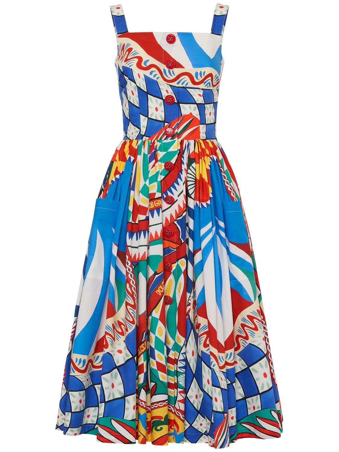Shop Dolce & Gabbana Carretto Print Cotton Poplin Midi Dress In Multicolor