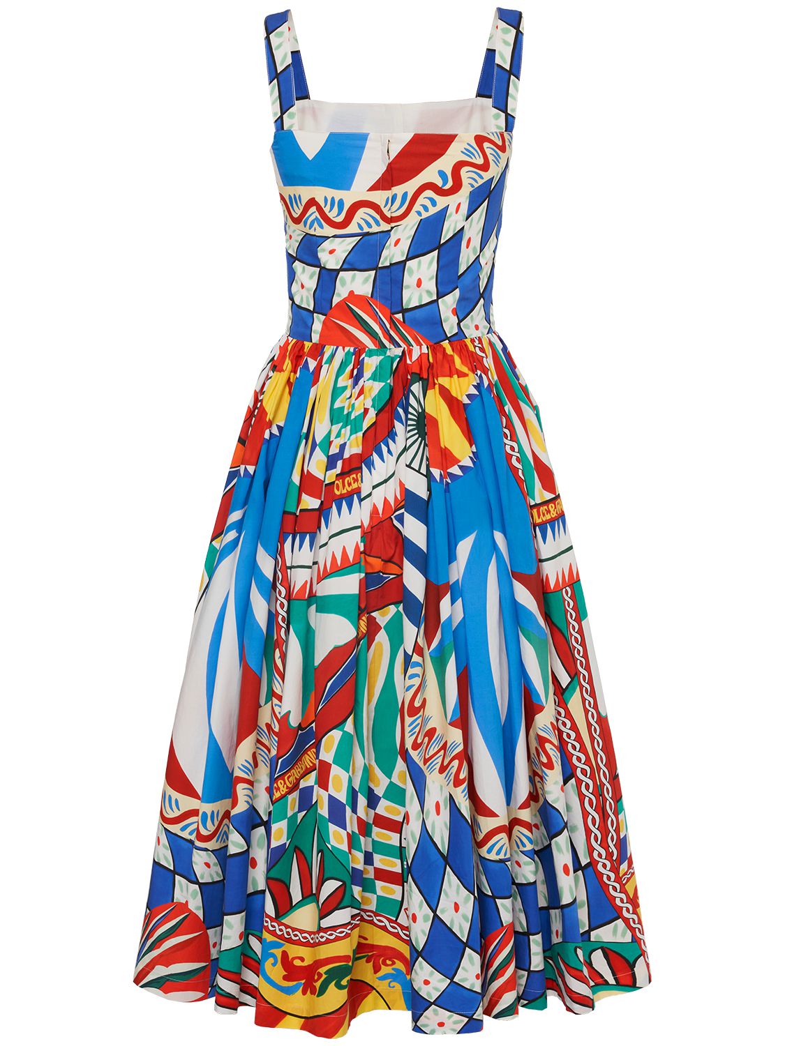 Shop Dolce & Gabbana Carretto Print Cotton Poplin Midi Dress In Multicolor