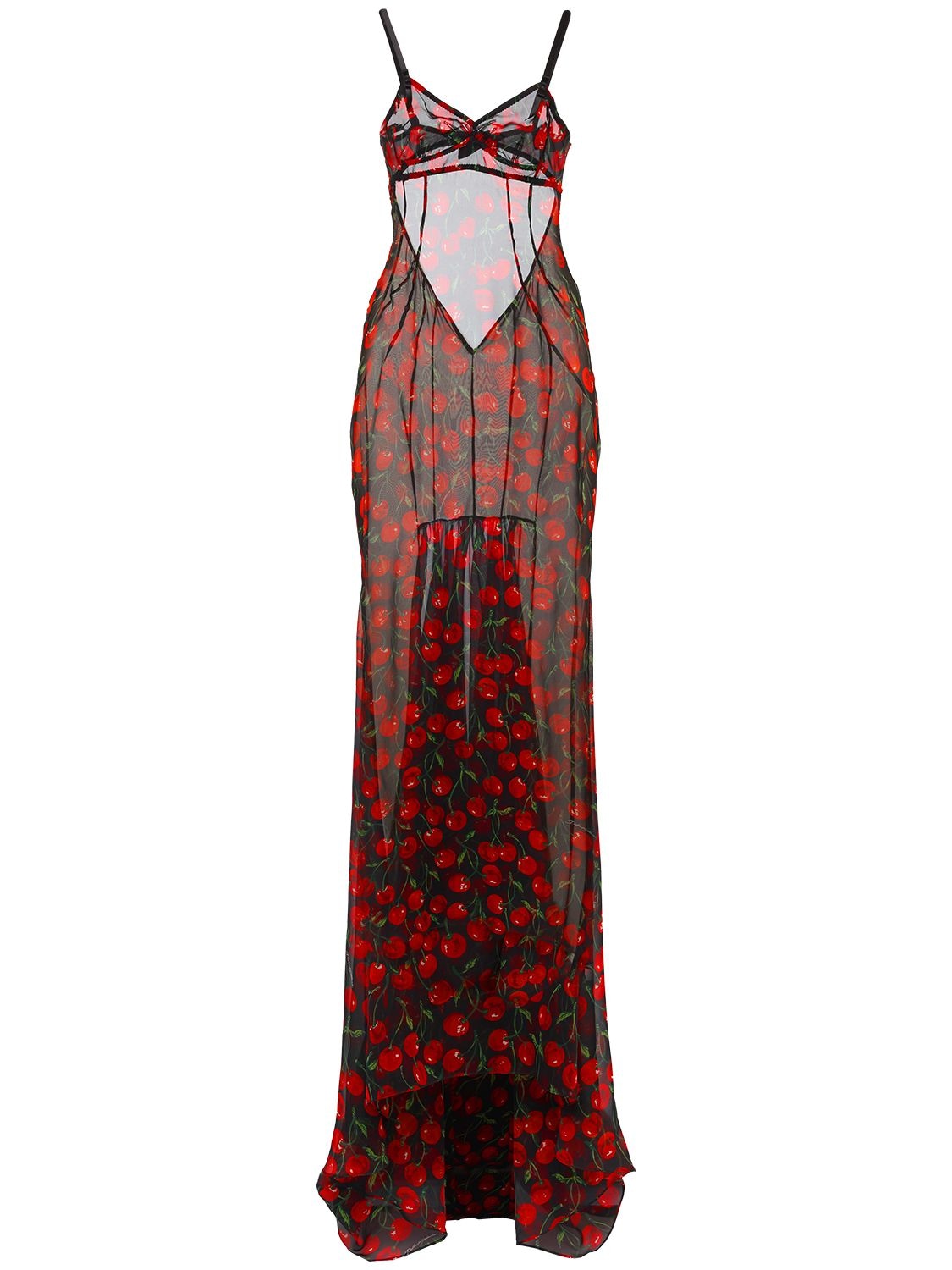Dolce & Gabbana Cherry Printed Silk Chiffon Gown In Multicolor