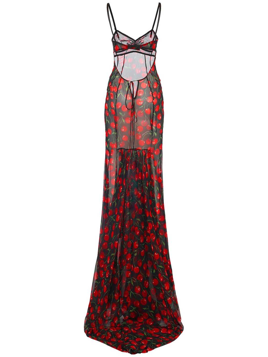 Shop Dolce & Gabbana Cherry Printed Silk Chiffon Gown In Multicolor