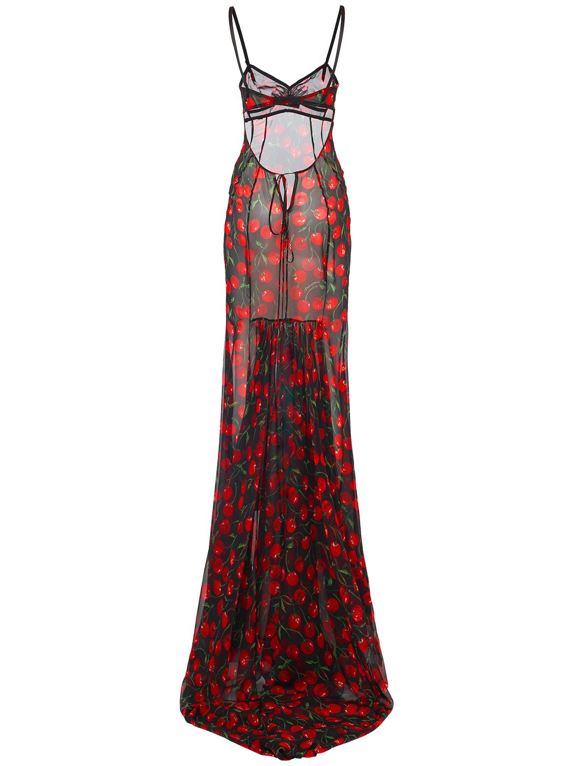 DOLCE & GABBANA CHERRY PRINTED SILK CHIFFON GOWN 