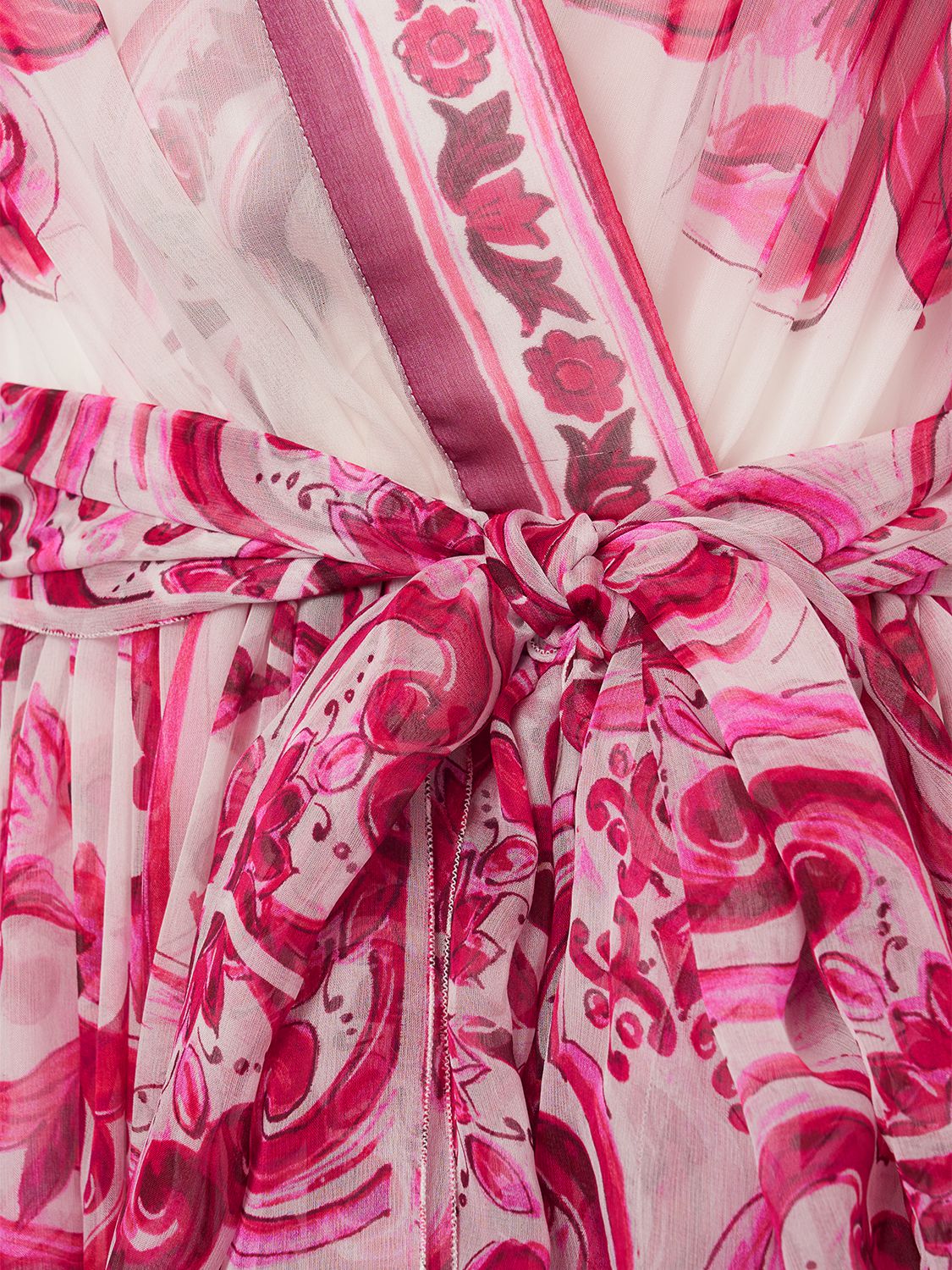 Shop Dolce & Gabbana Maiolica Print Silk Chiffon Wrap Dress In Multicolor