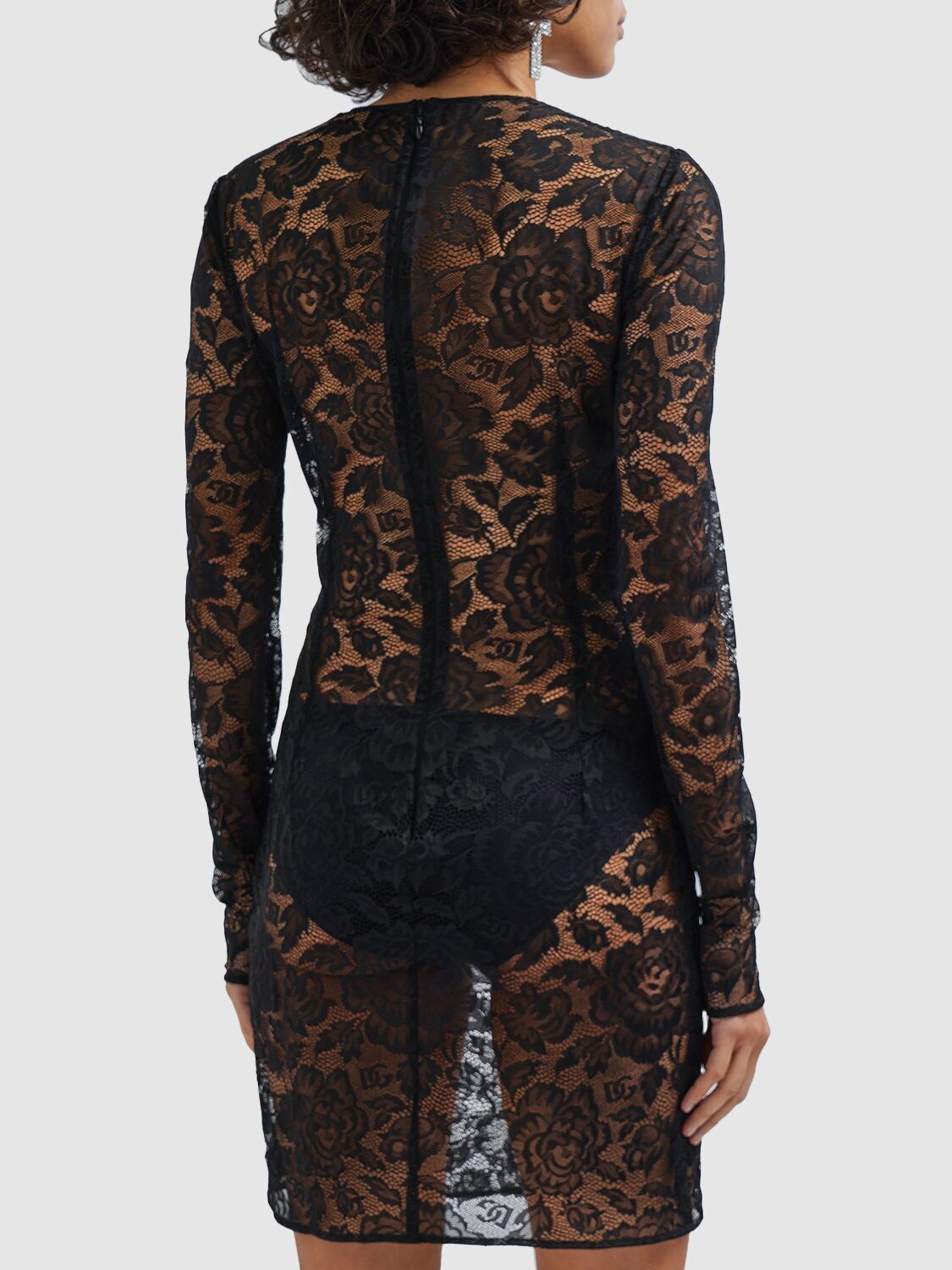 Shop Dolce & Gabbana Stretch Lace Mini Dress In Black
