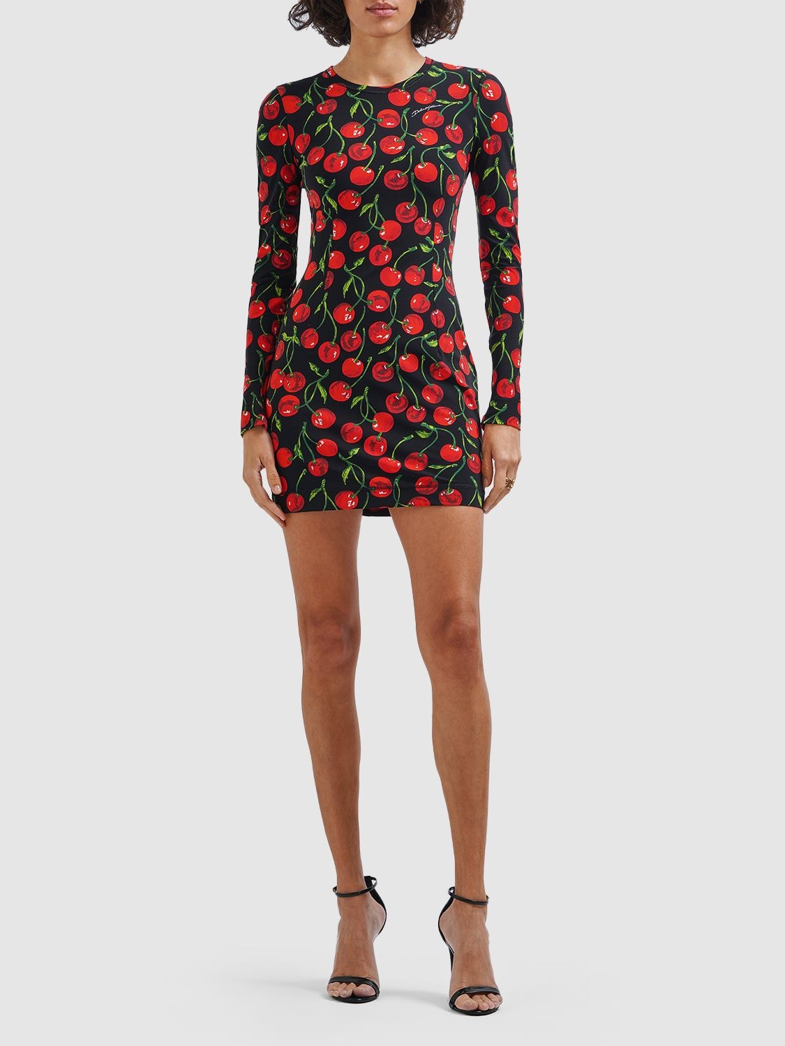 Shop Dolce & Gabbana Cherry Print Jersey Mini Dress In Multicolor