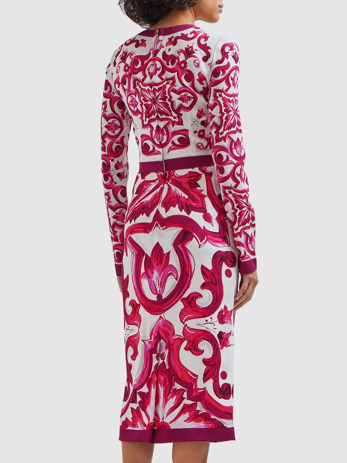 Shop Dolce & Gabbana Maiolica Print Silk Midi Dress In Multicolor