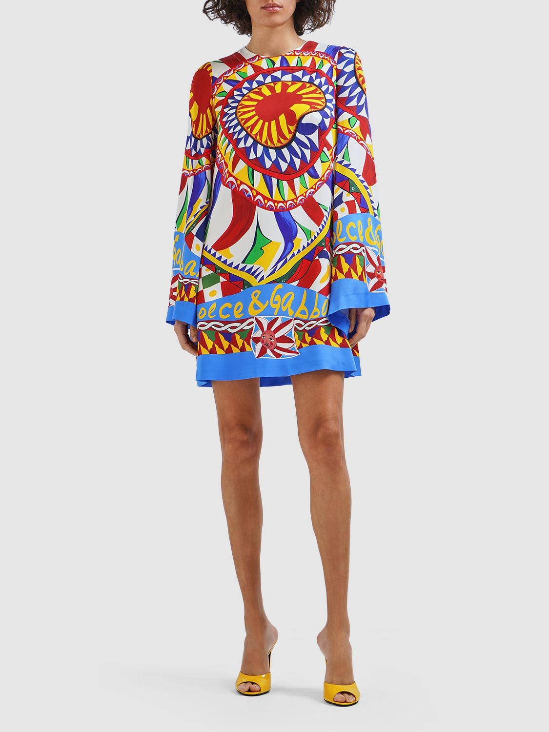 Shop Dolce & Gabbana Carretto Print Silk Twill Mini Dress In Multicolor