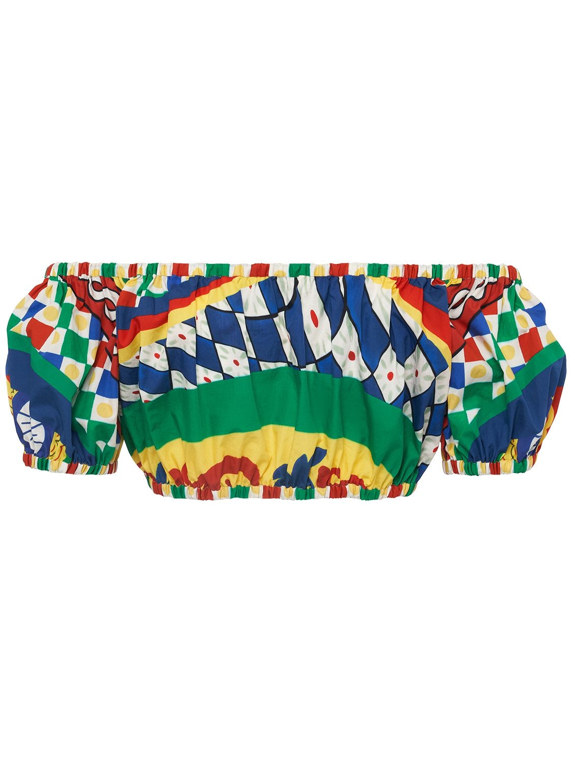 Shop Dolce & Gabbana Carretto Print Cotton Poplin Crop Top In Multicolor