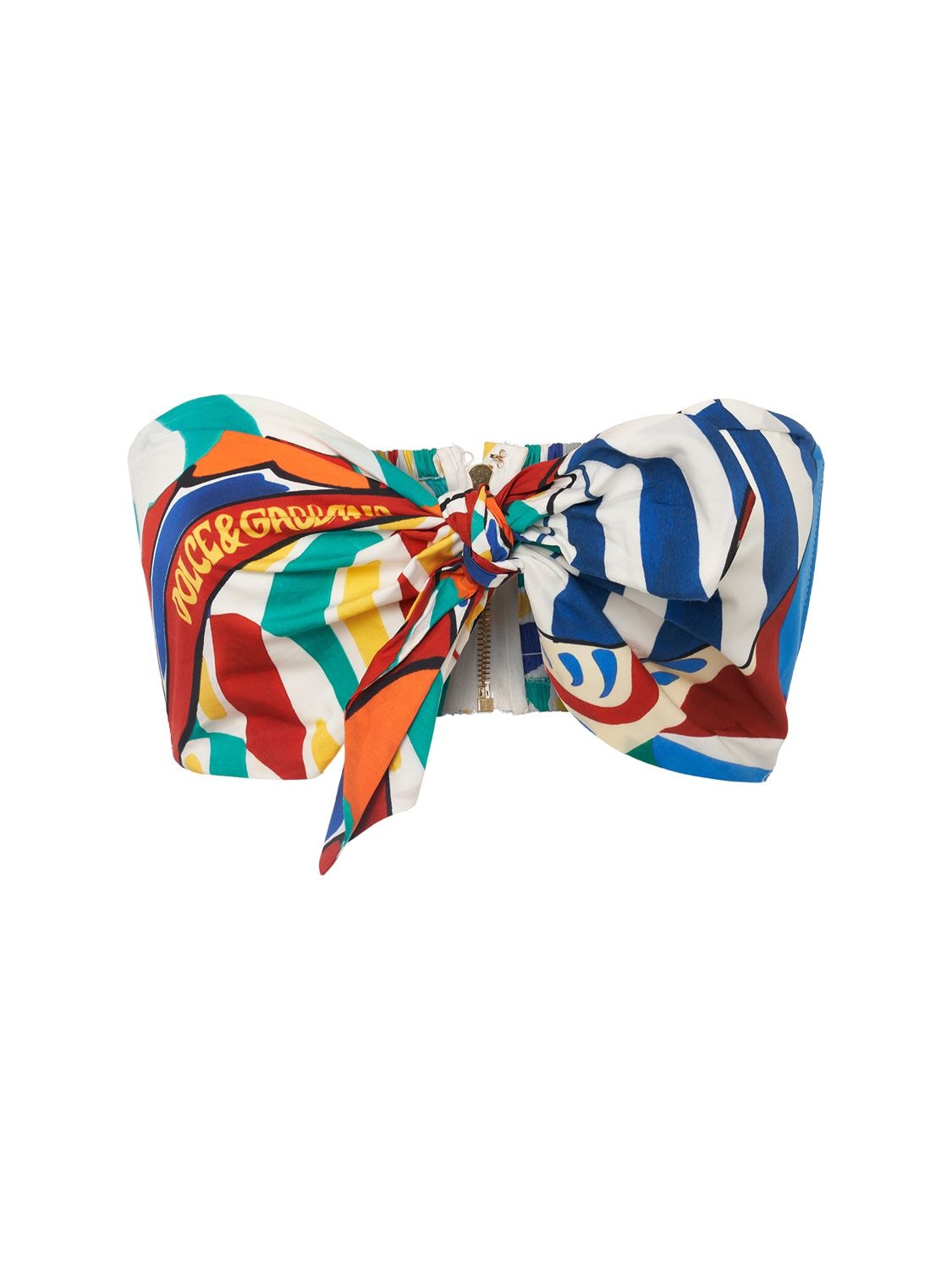 Dolce & Gabbana Carretto Cotton Poplin Bandeau Top In Multicolor