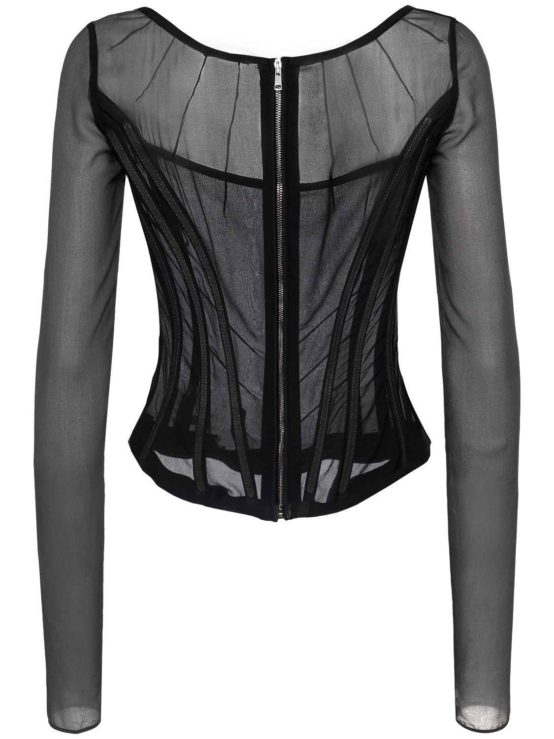 Shop Dolce & Gabbana Sheer Silk Tulle Corset Top In Black