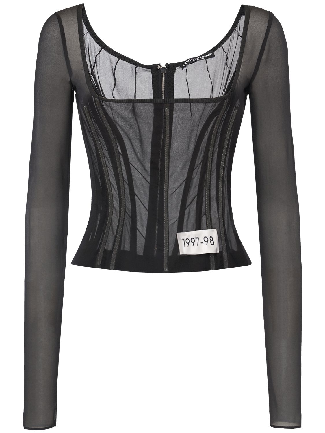 Dolce & Gabbana Sheer Silk Tulle Corset Top In Black