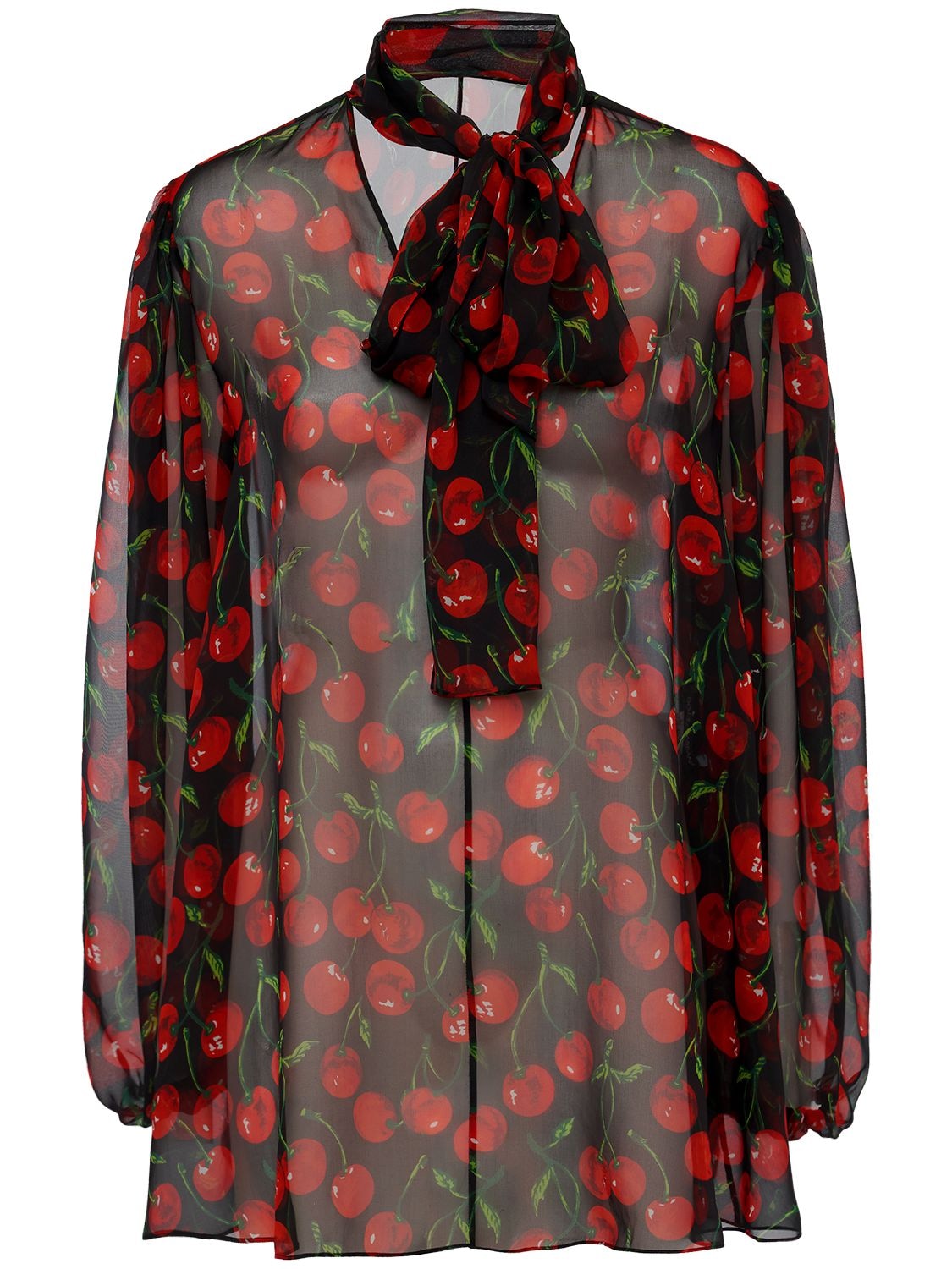 Image of Cherry Printed Silk Chiffon Shirt