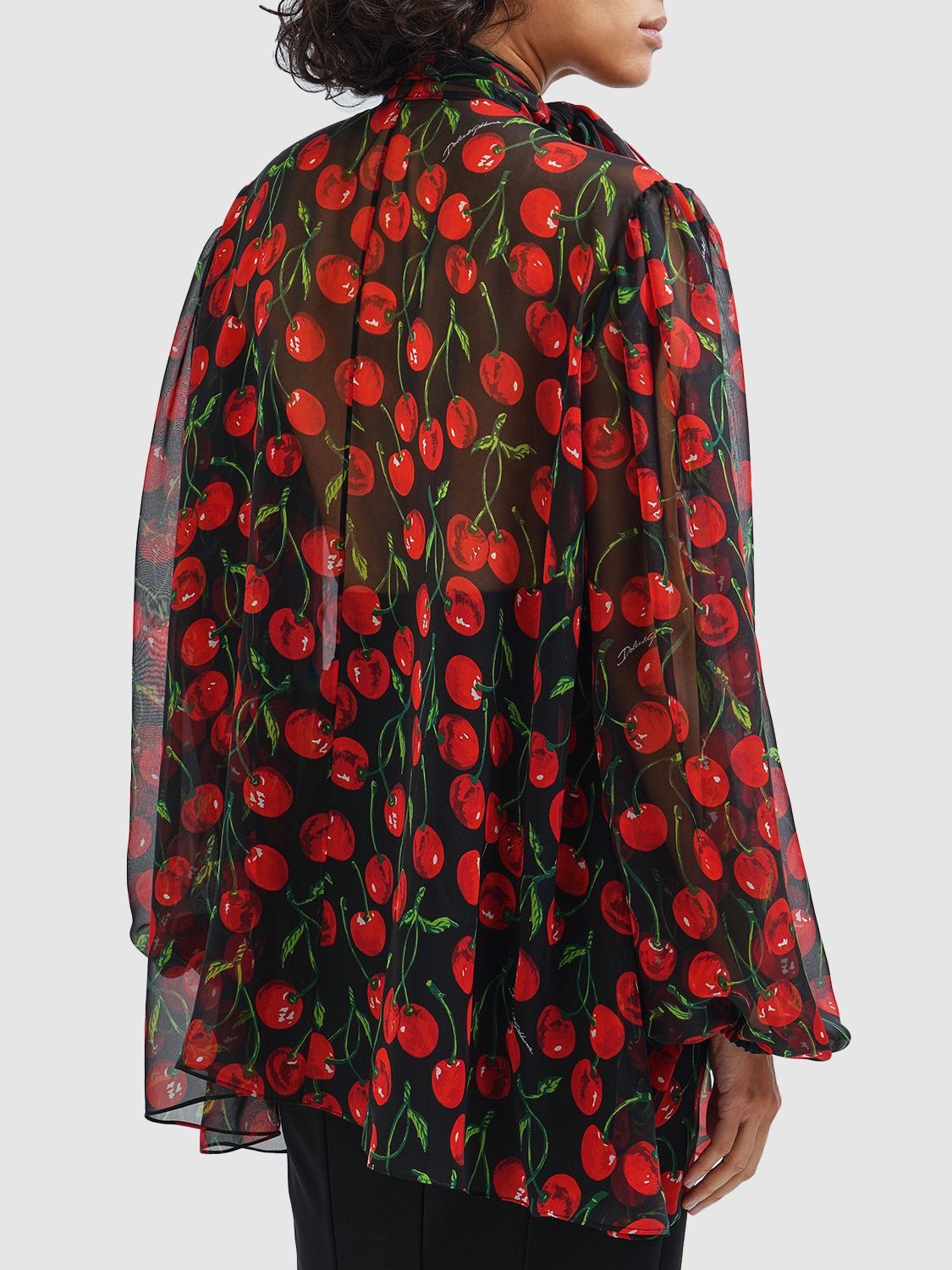 Shop Dolce & Gabbana Cherry Printed Silk Chiffon Shirt In Multicolor
