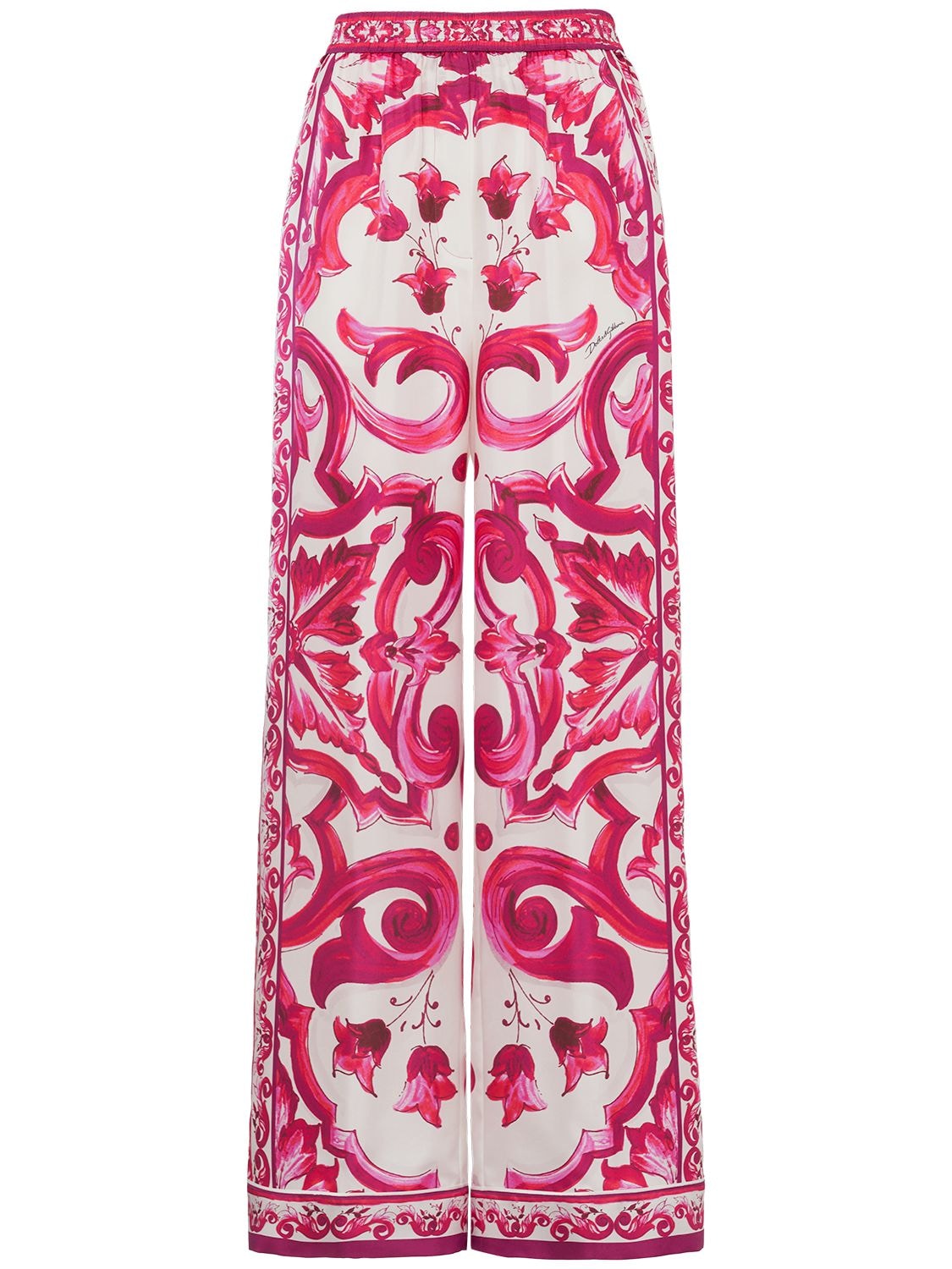 Dolce & Gabbana Maiolica Print Silk Twill Wide Pants In Multicolor