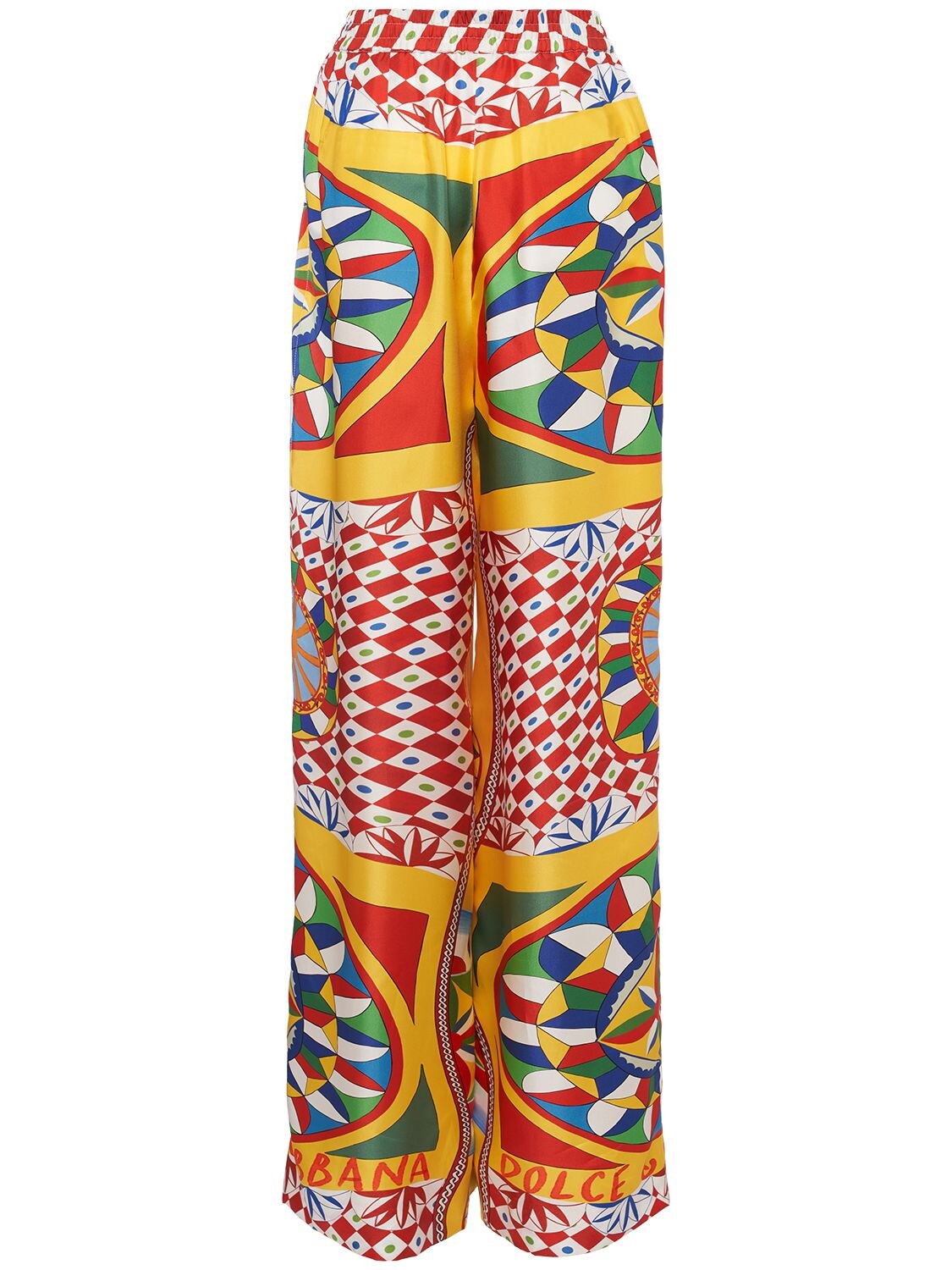 Shop Dolce & Gabbana Carretto Print Silk Twill Wide Pants In Multicolor