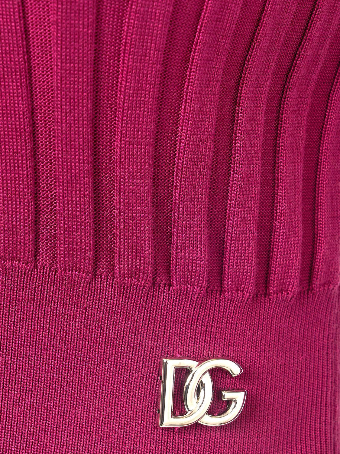 Shop Dolce & Gabbana Silk Rib Knit Polo Crop Sweater In Purple
