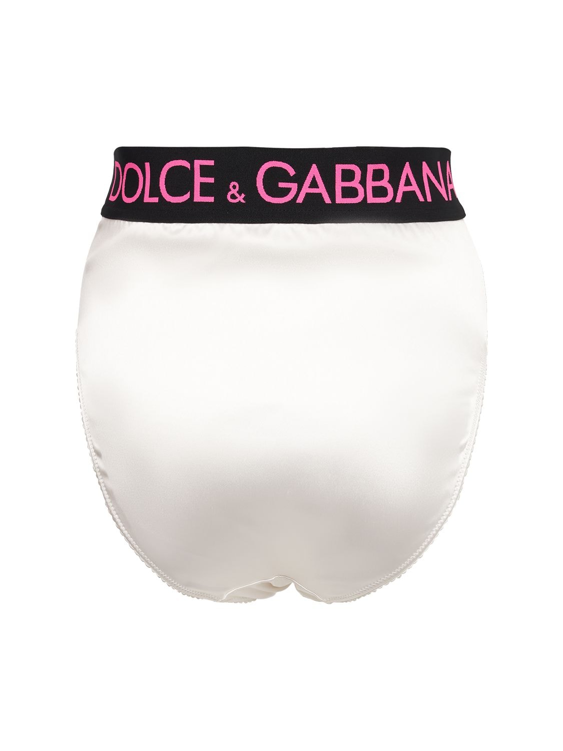 Shop Dolce & Gabbana Logo High Rise Satin Briefs In White,pink