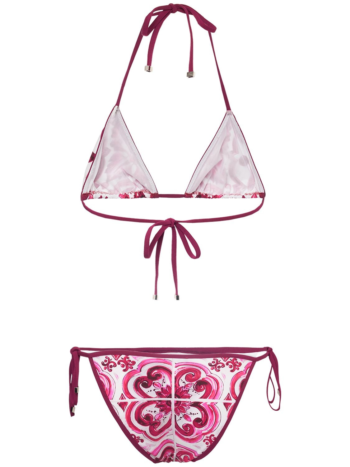 Shop Dolce & Gabbana Maiolica Print Lycra Triangle Bikini Set In Multicolor