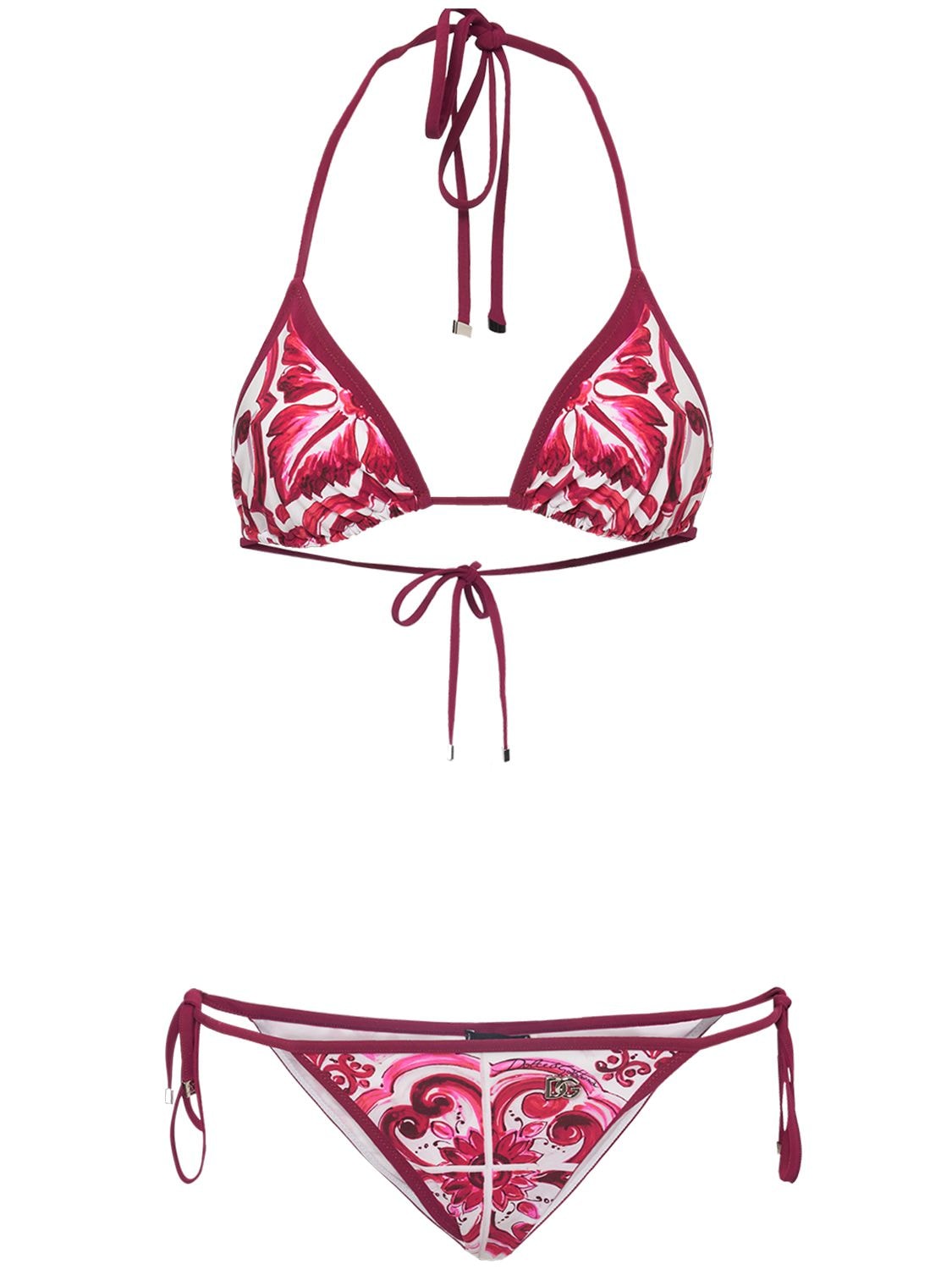 Shop Dolce & Gabbana Maiolica Print Lycra Triangle Bikini Set In Multicolor