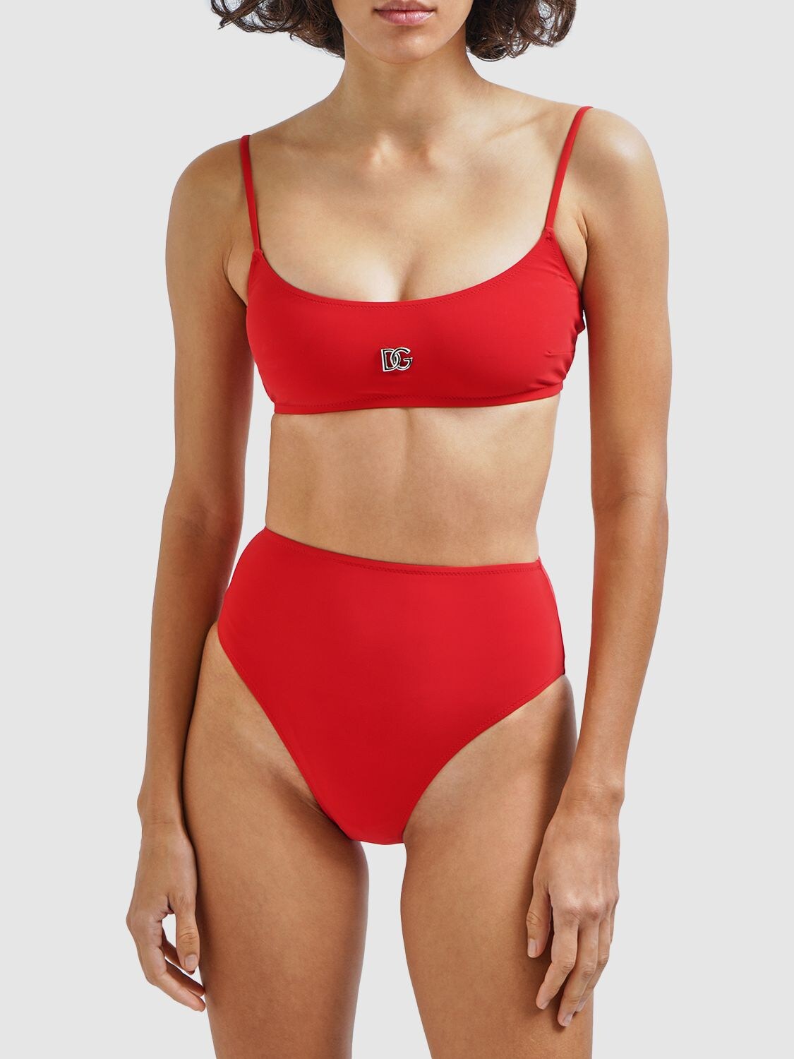 Shop Dolce & Gabbana Logo Jersey Bikini Set In Red
