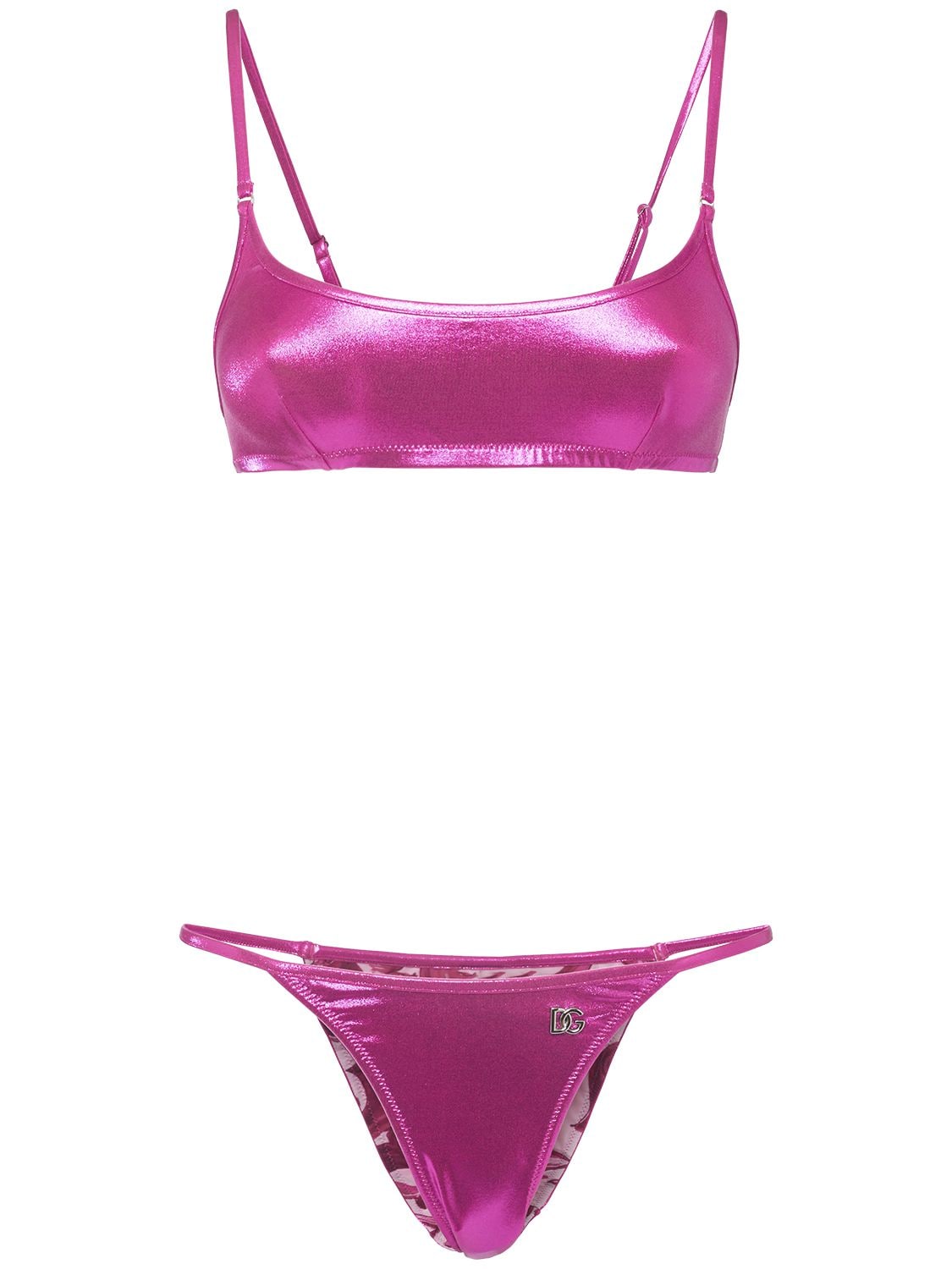Shop Dolce & Gabbana Laminated Jersey Bikini Set In Pink,fuchsia