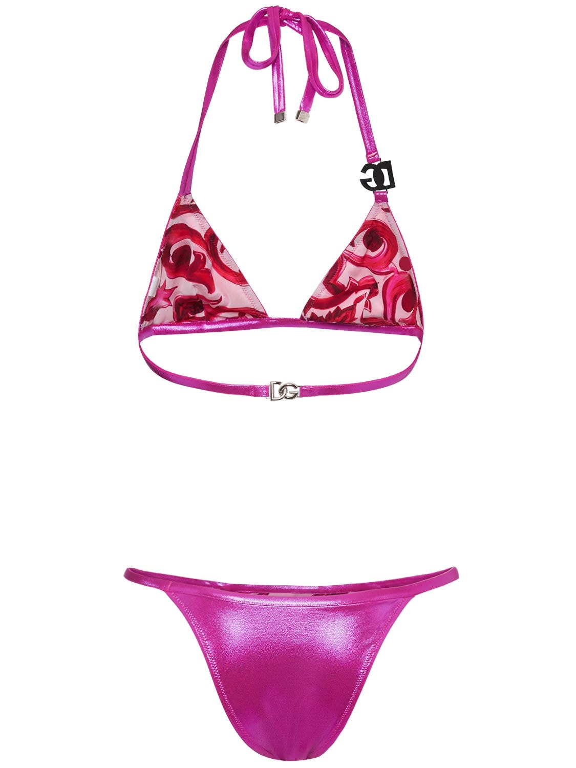 Shop Dolce & Gabbana Laminated Jersey Triangle Bikini Set In Pink,fuchsia