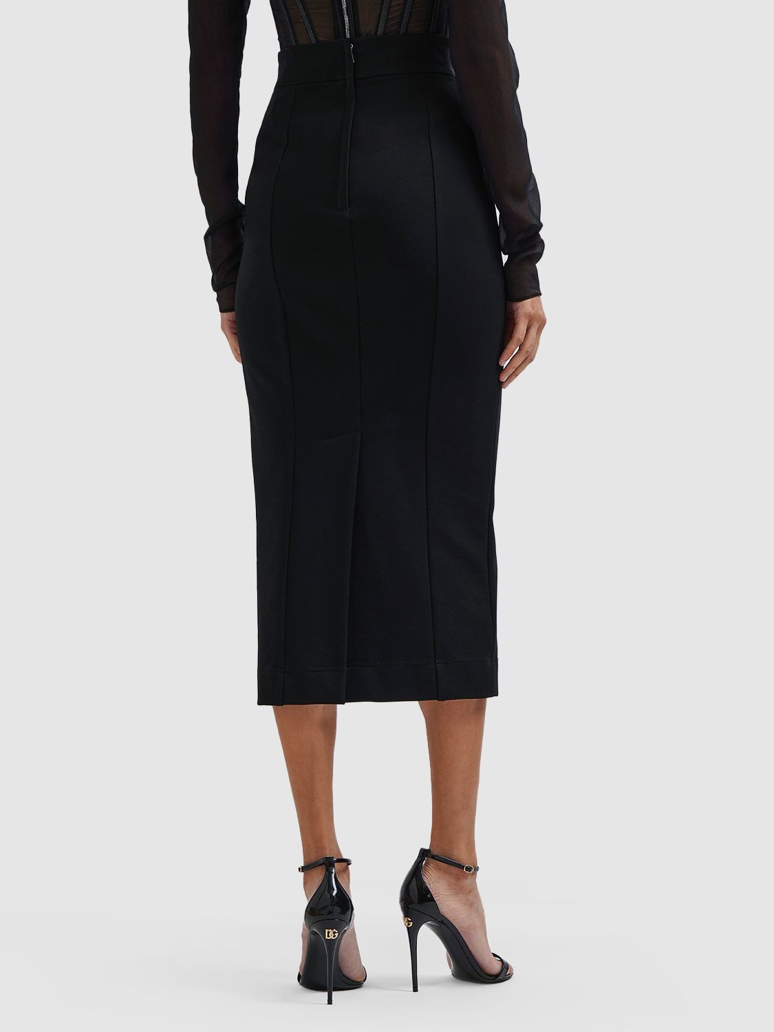 Shop Dolce & Gabbana Stretch Jersey Midi Pencil Skirt In Black
