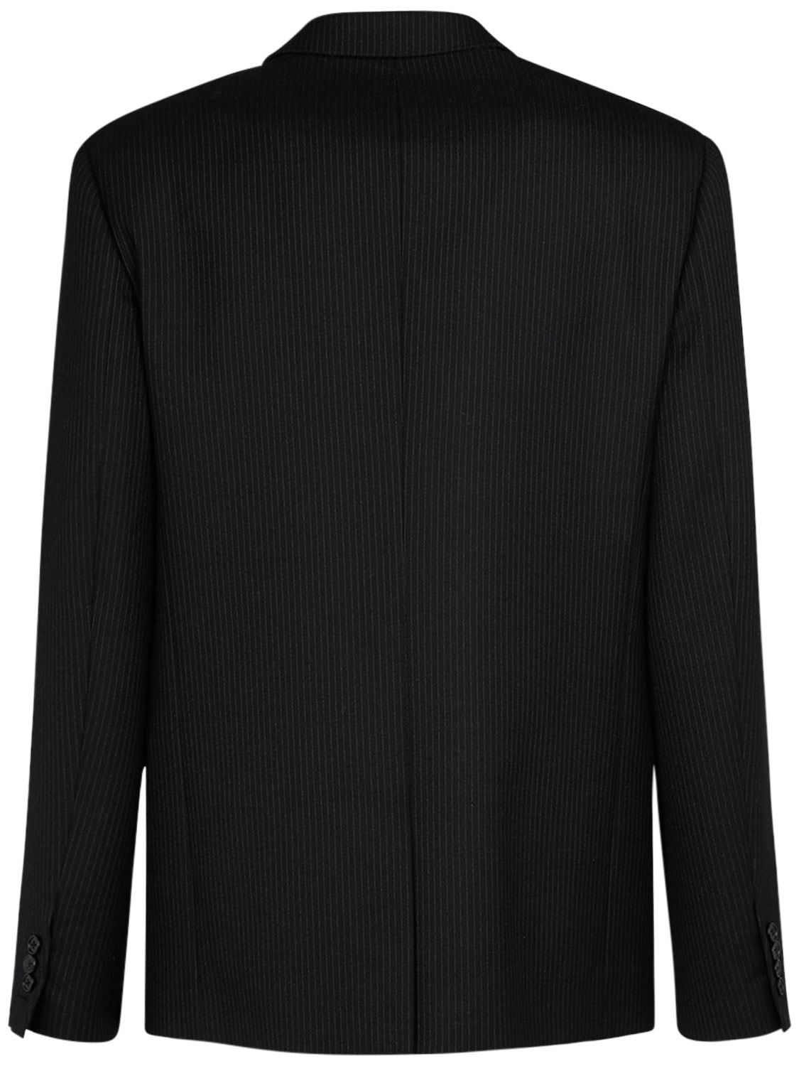 Shop The Row Pinstriped Wilson Double Breasted Jacket In Black,grey Me