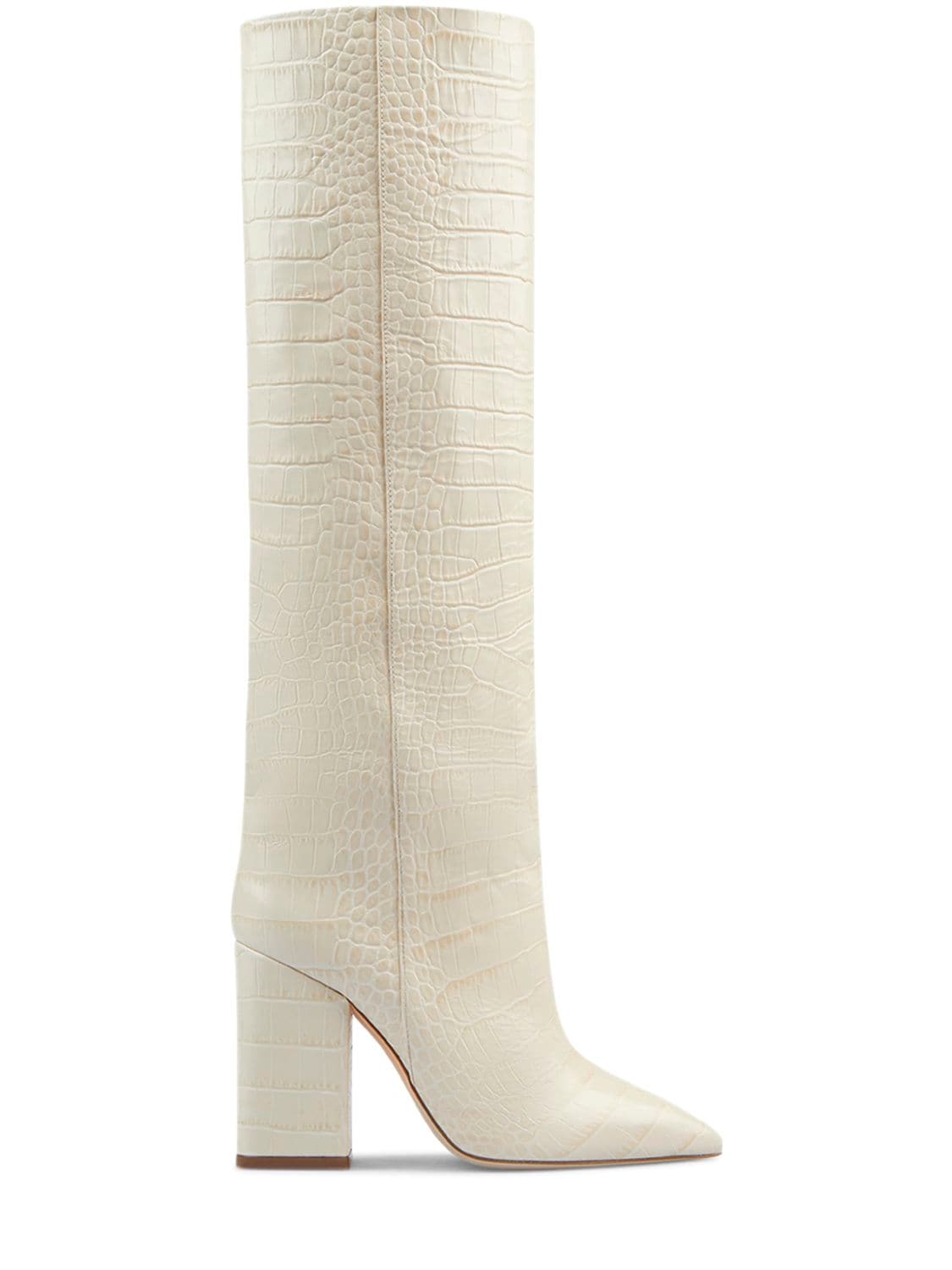 Paris Texas 100mm Anja Croco Print Leather Tall Boot In Ivory
