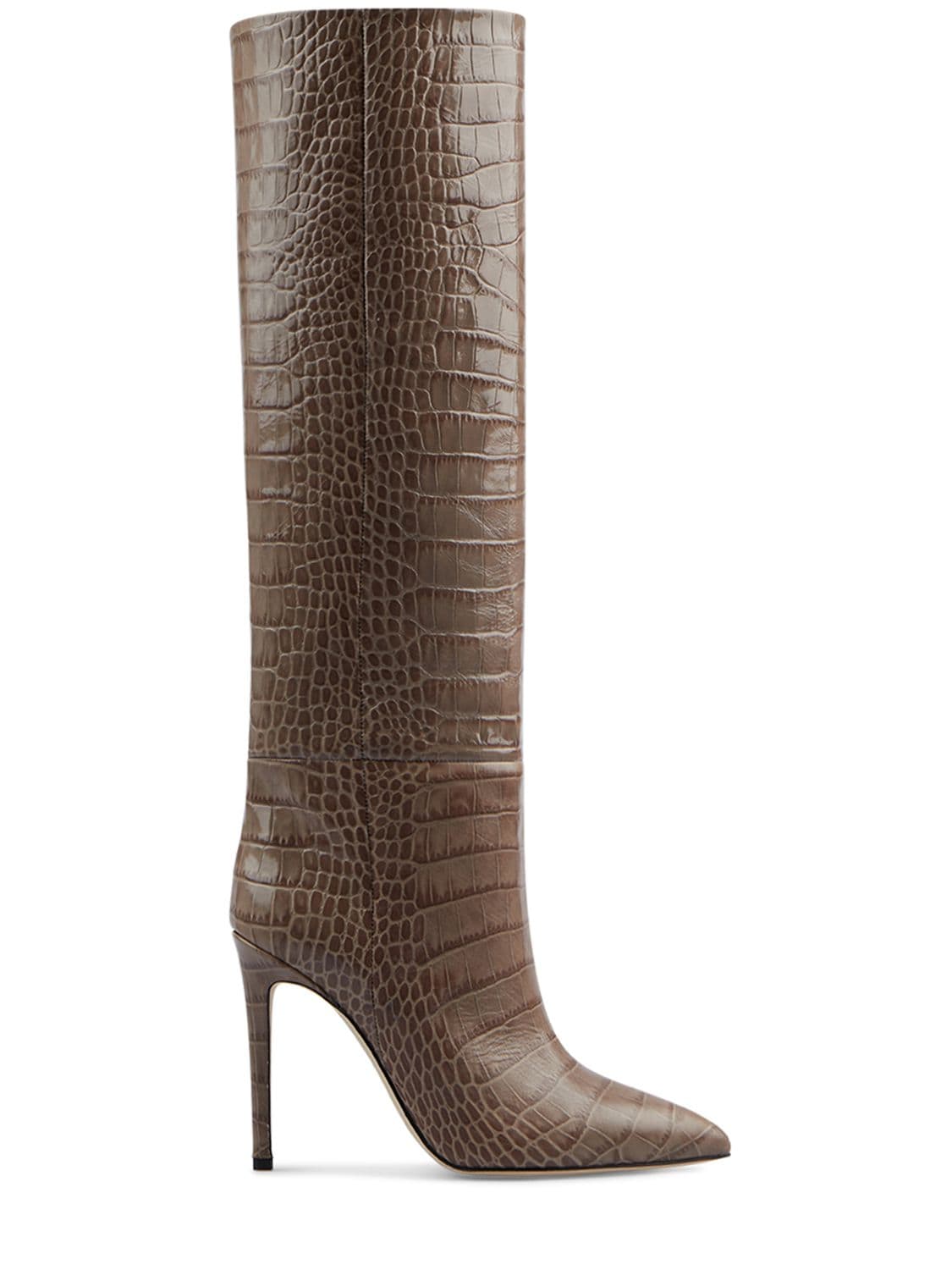 Paris Texas 105mm Croc Embossed Leather Tall Boots In Taupe