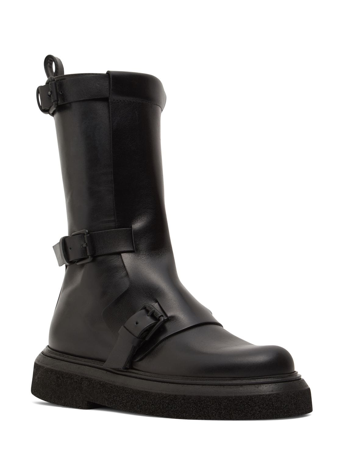 Shop Max Mara 20mm Buckleboots Leather Tall Boots In Black