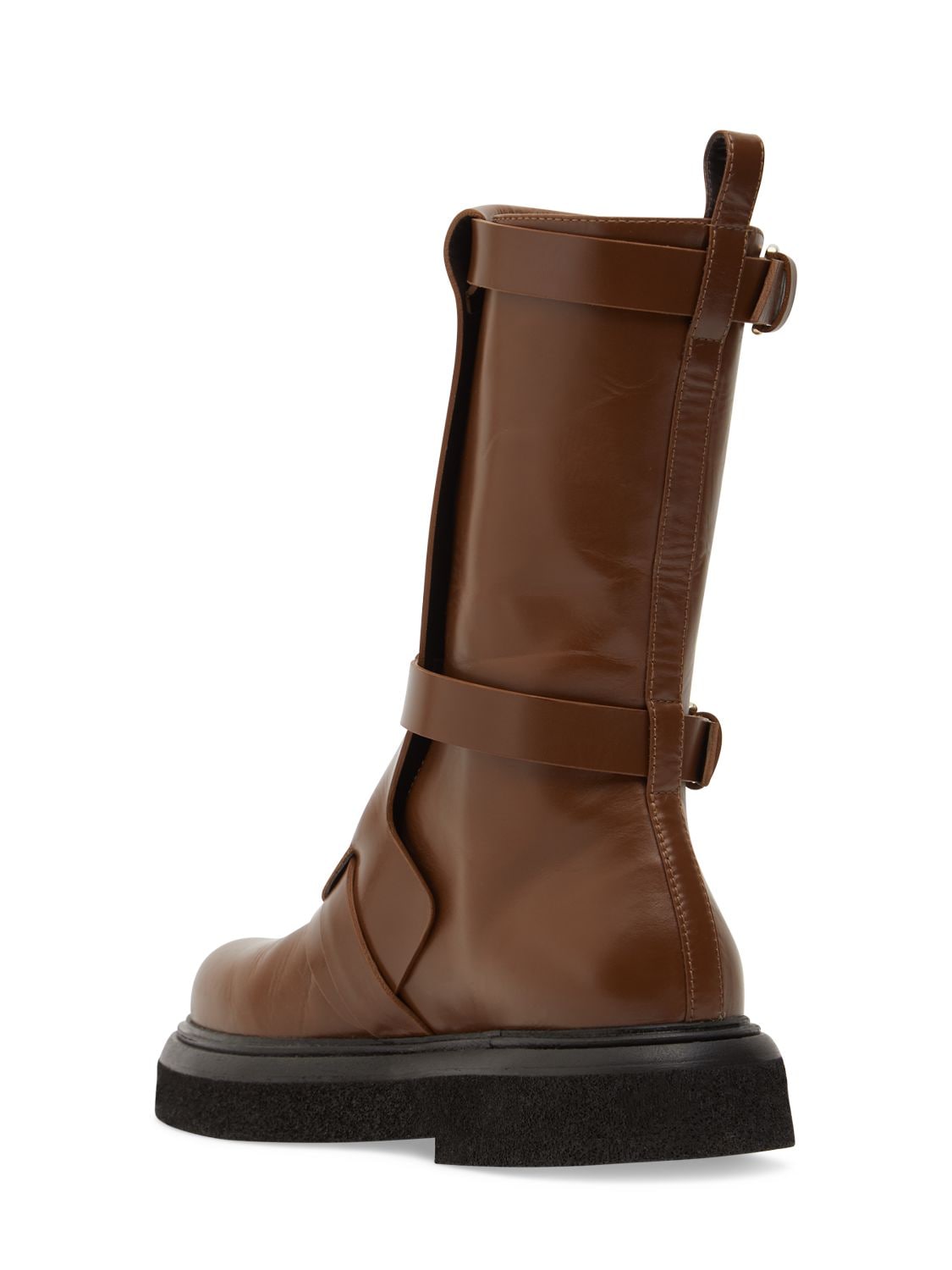 Shop Max Mara 20mm Buckleboots Leather Tall Boots In Brown