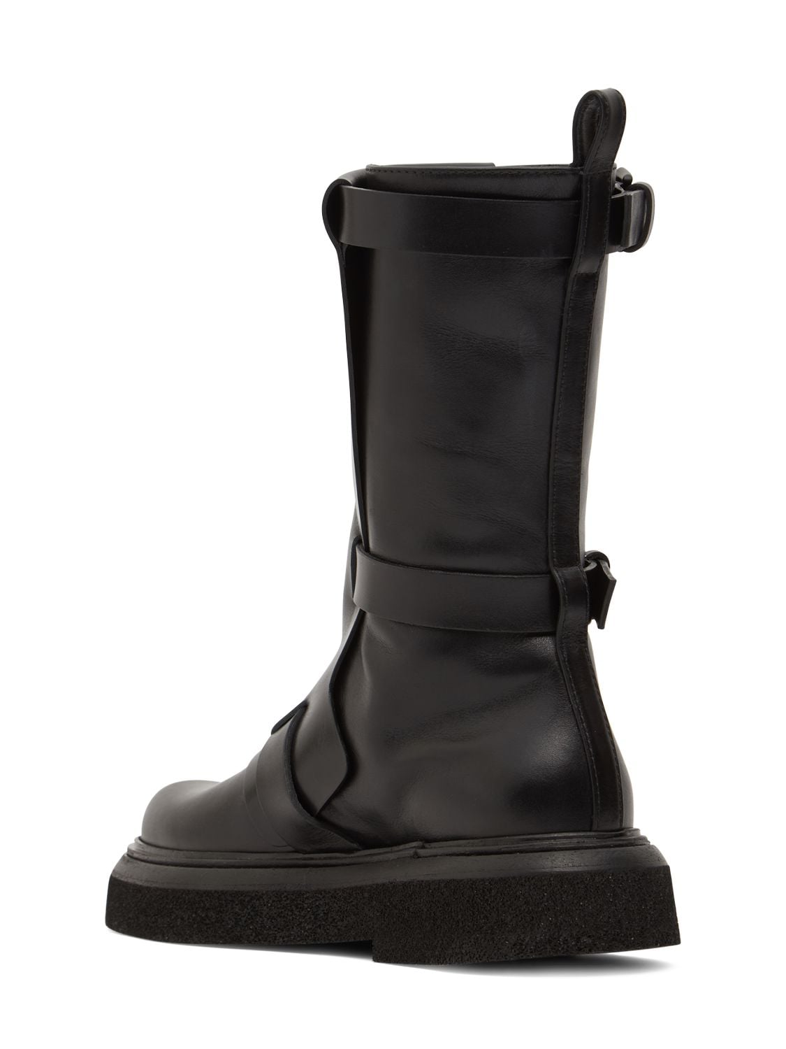 Shop Max Mara 20mm Buckleboots Leather Tall Boots In Black