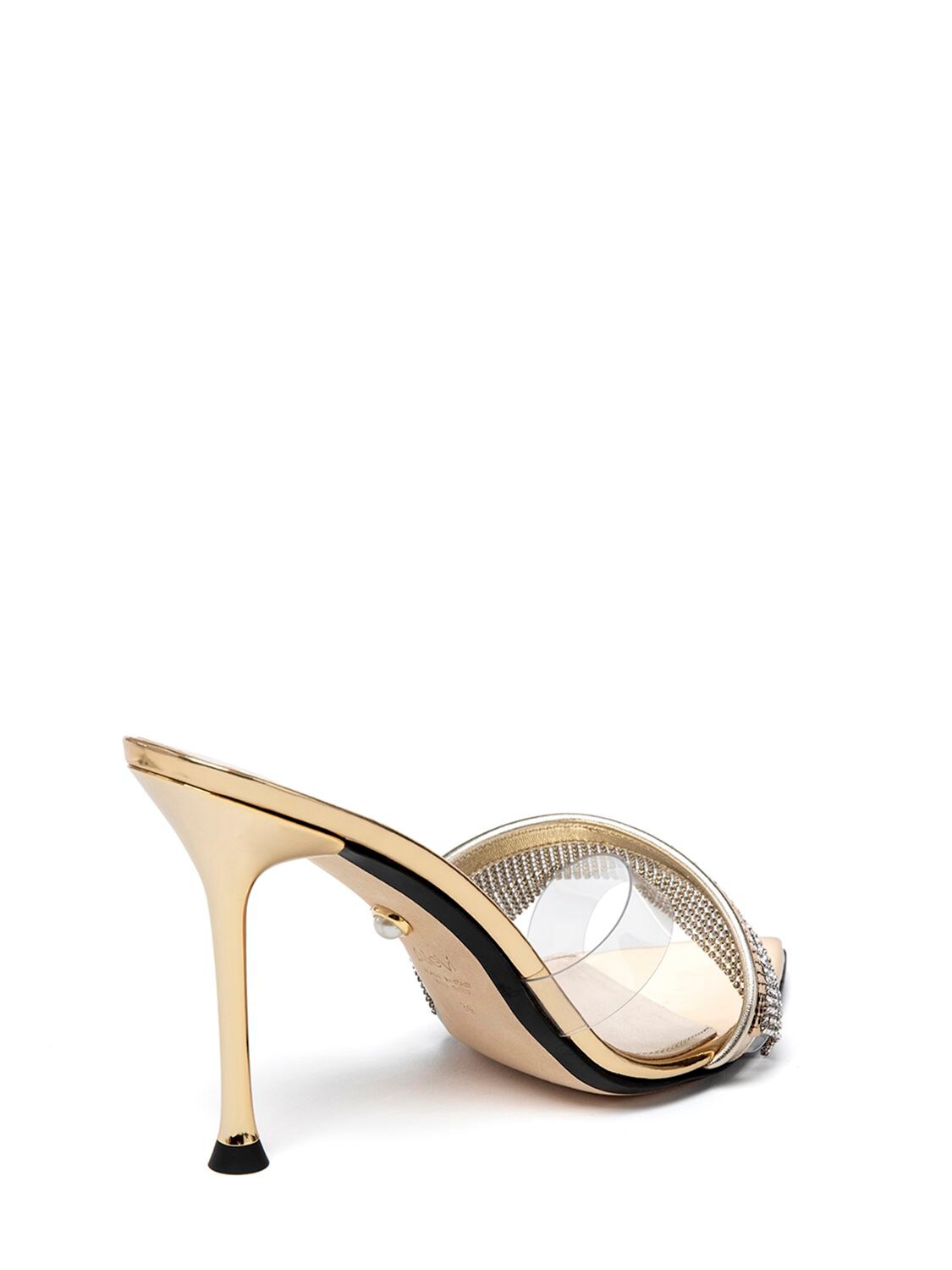Shop Alevì 95mm Crystal Glossy Leather Sandals In Gold