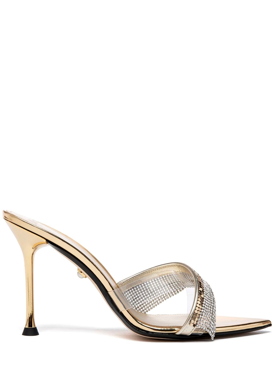 Alevì 95mm Crystal Glossy Leather Sandals In Gold
