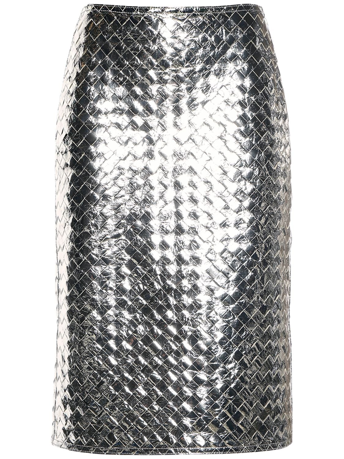 Image of Intrecciato Laminated Leather Midi Skirt
