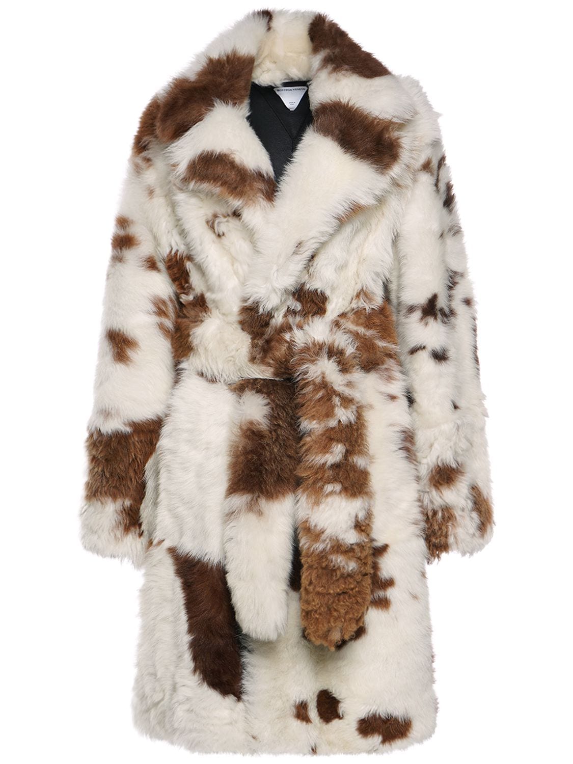 Shop Bottega Veneta Regular Fit Spotted Shearling Coat In White,brown