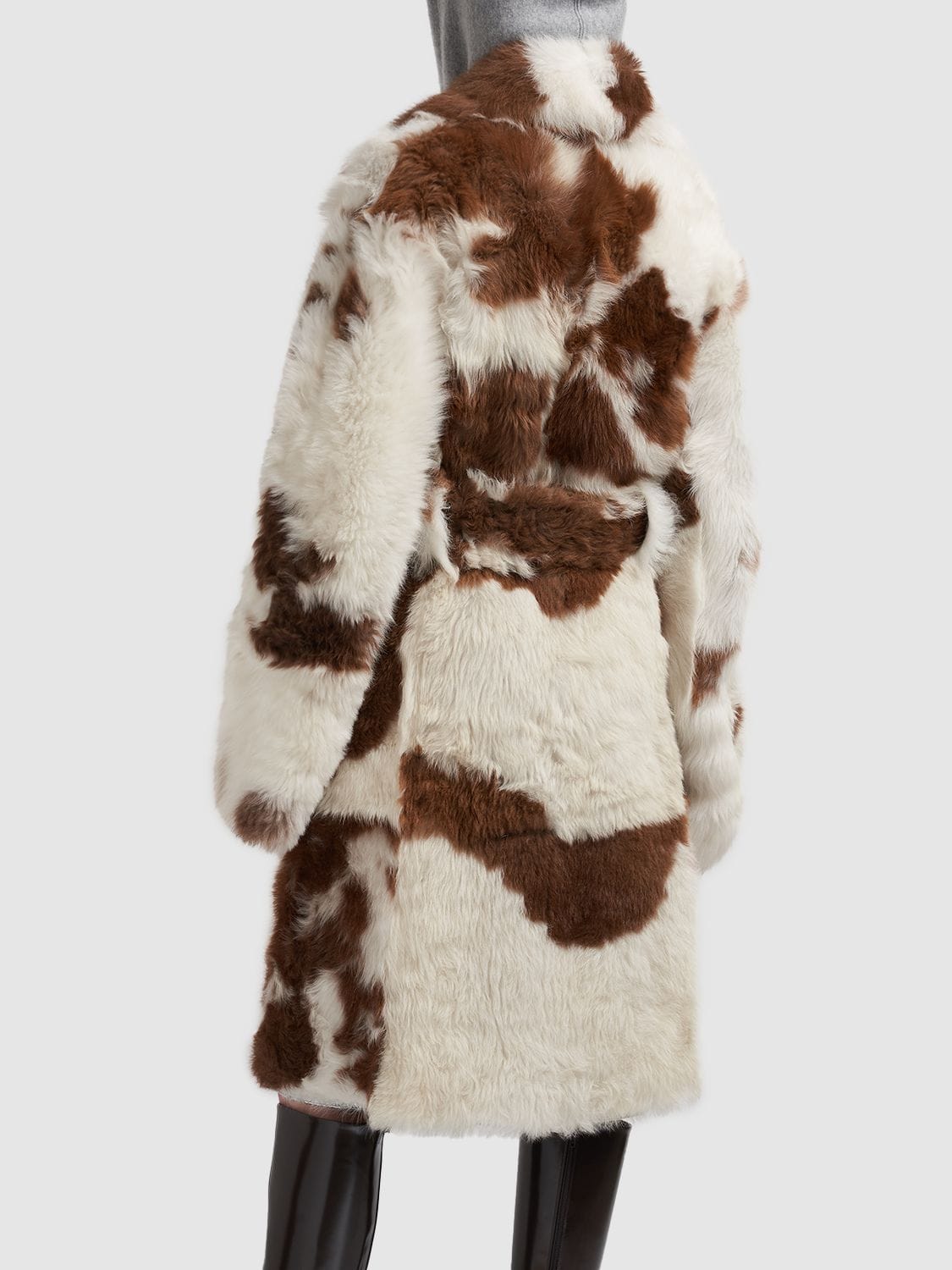 Shop Bottega Veneta Regular Fit Spotted Shearling Coat In White,brown