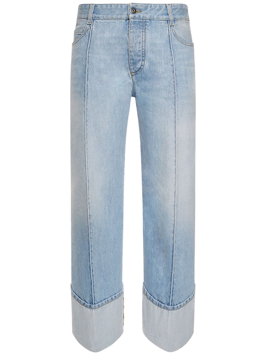 Image of Curved Shape Light Bleached Denim Jeans