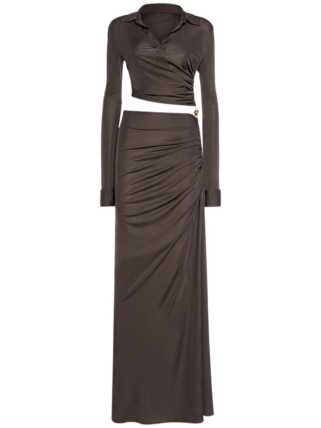 Shop Bottega Veneta Light Viscose Jersey Long Dress In Brown