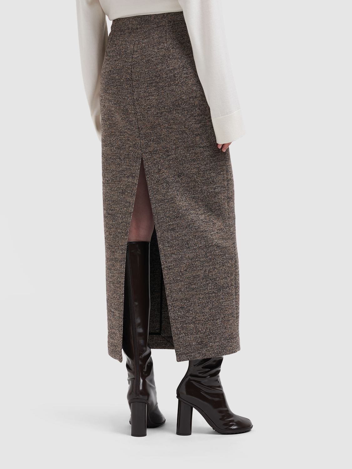 Shop Bottega Veneta Wool Twill Long Skirt In Brown