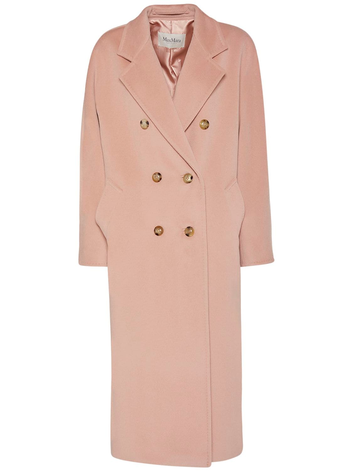 Shop Max Mara Madame Double Breasted Wool Long Coat In Pink Blush