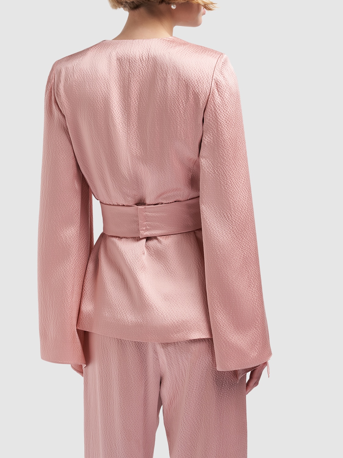 Shop Max Mara Occhi Textured Satin Top W/belt In Pink