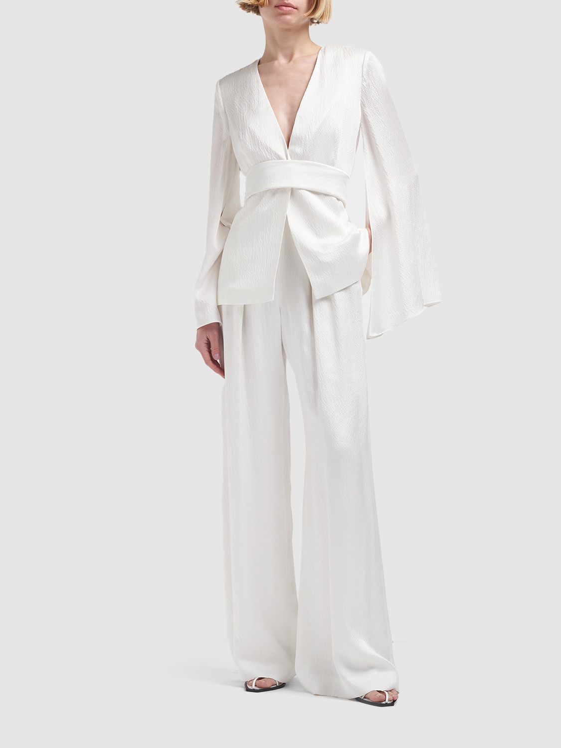 Max Mara Uncino Textured Satin Wide Pants In White