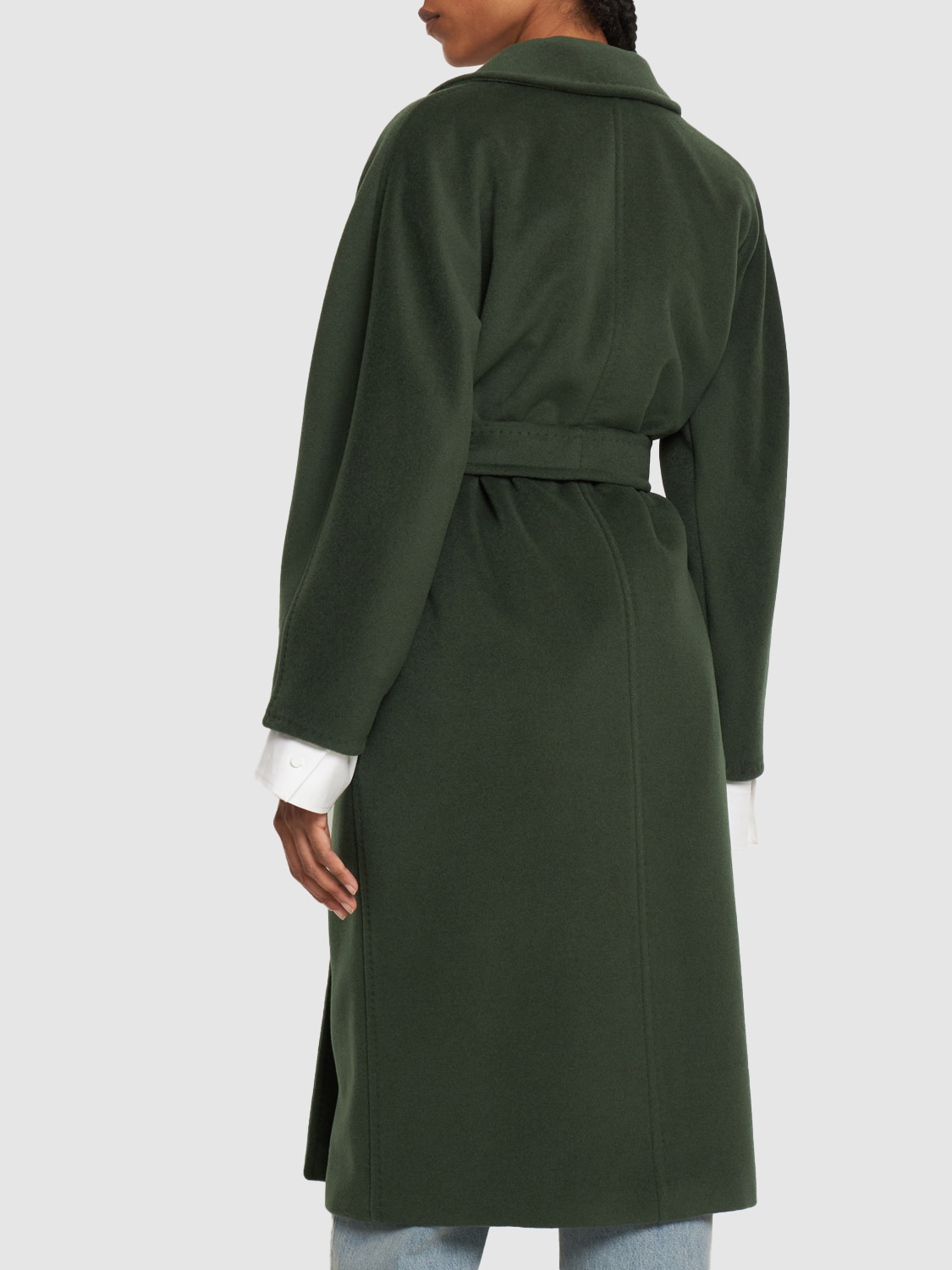Shop Max Mara Madame Double Breasted Wool Long Coat In Dark Green