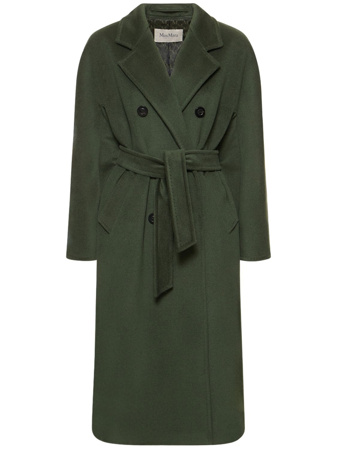 Max Mara Madame Double Breasted Wool Long Coat In Dark Green