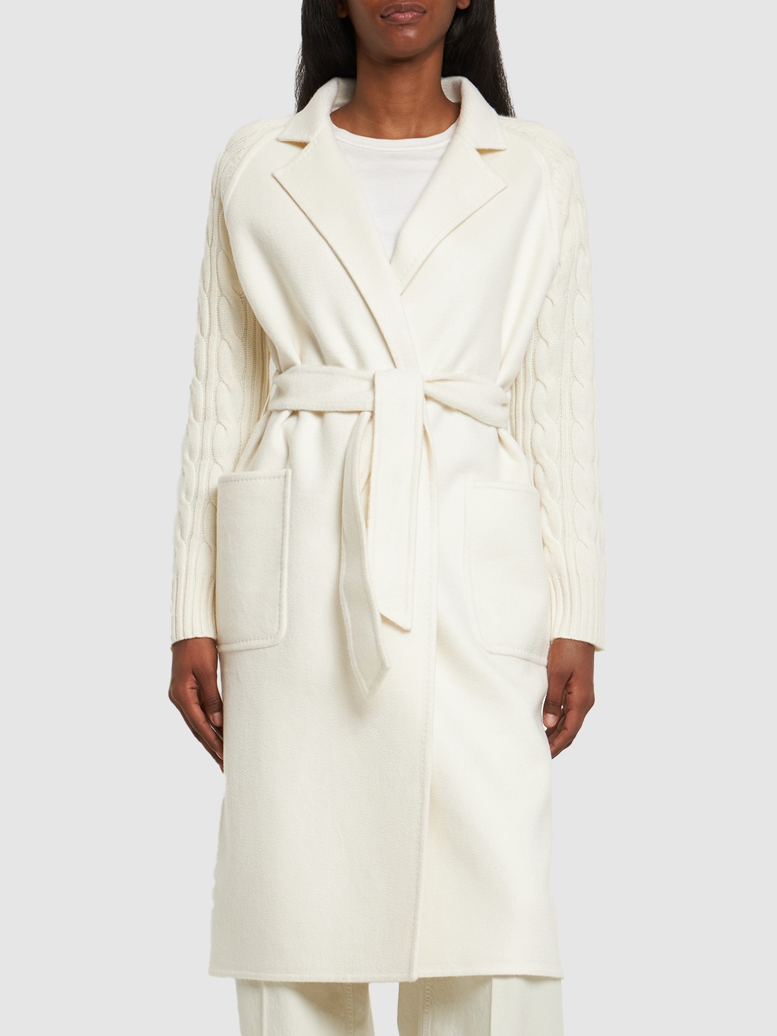 Shop Max Mara Hello Cable Knit Wool & Cashmere Coat In White