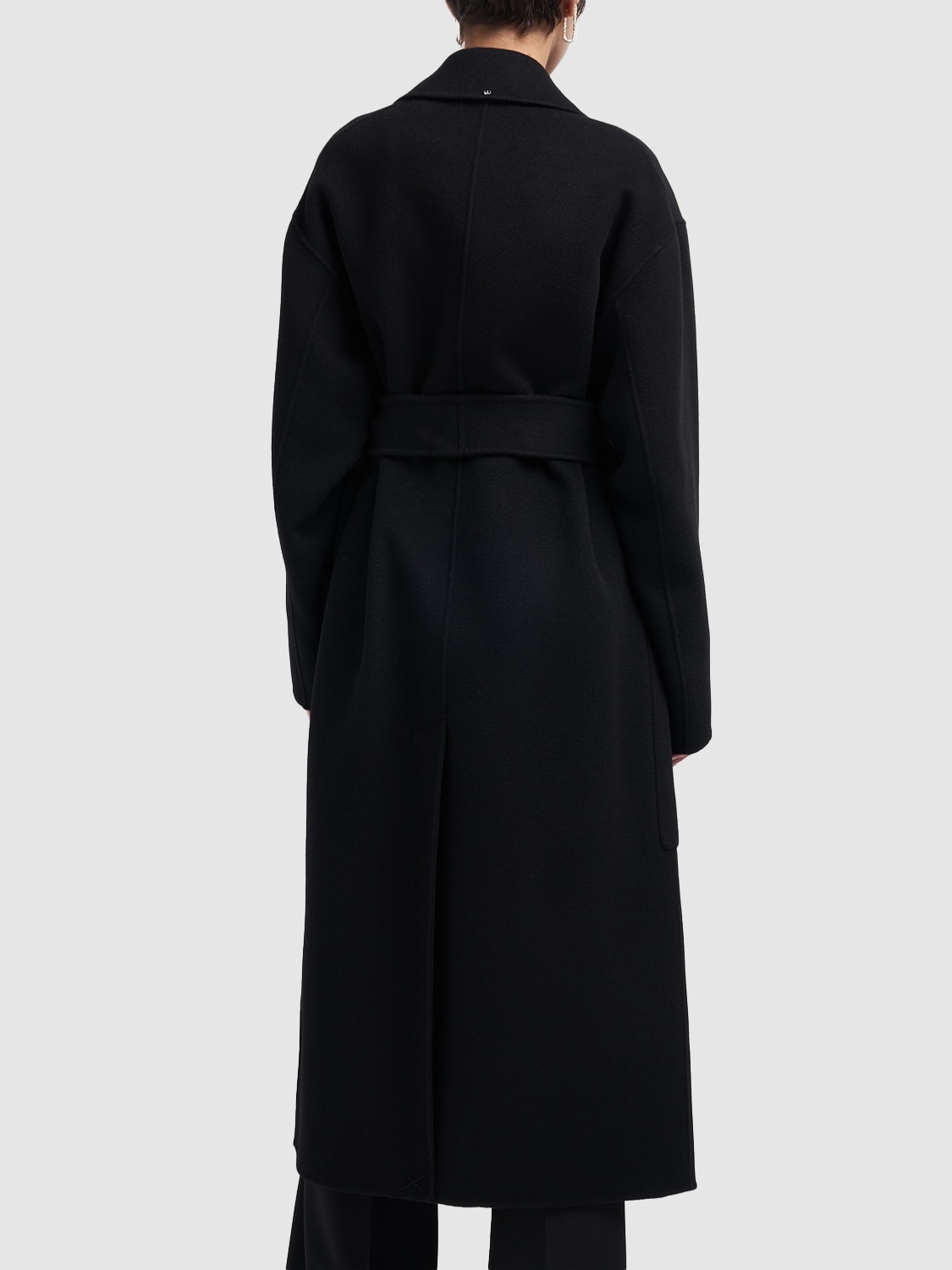 Shop Sportmax Veleno Double Breast Belted Wool Coat In Black