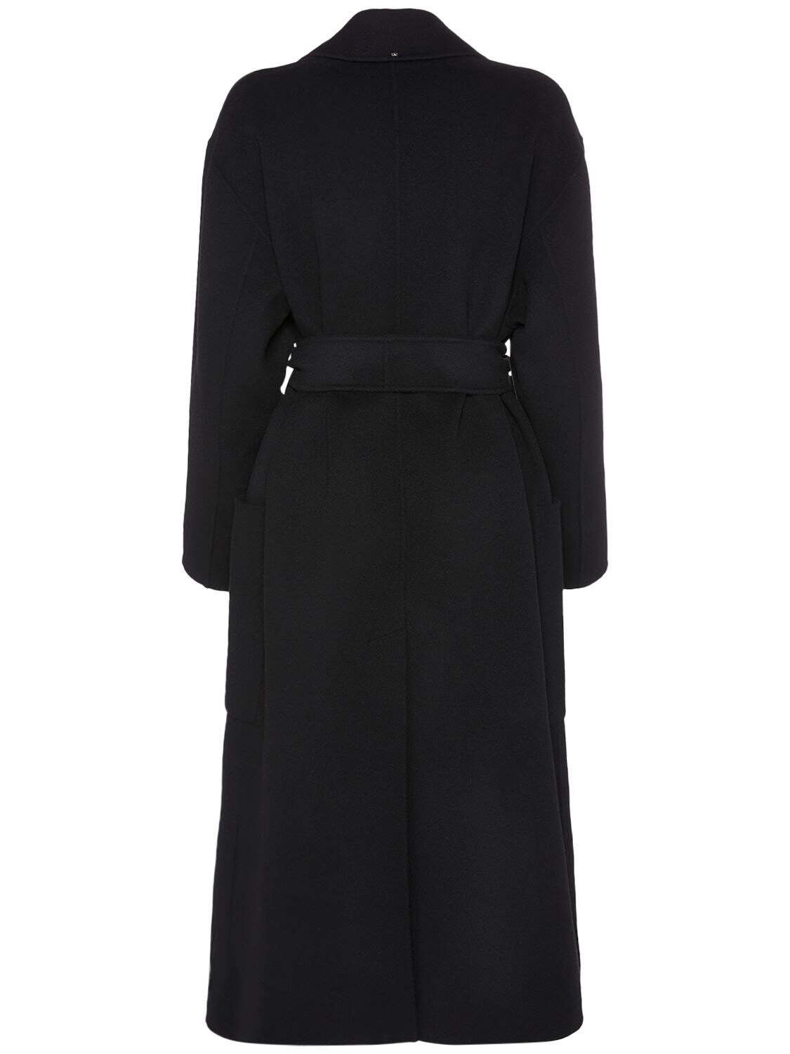 Shop Sportmax Veleno Double Breast Belted Wool Coat In Black