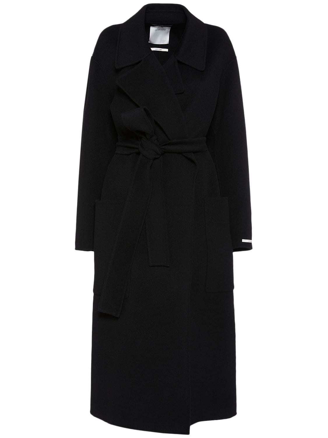 Shop Sportmax Veleno Double Breast Belted Wool Coat In Black