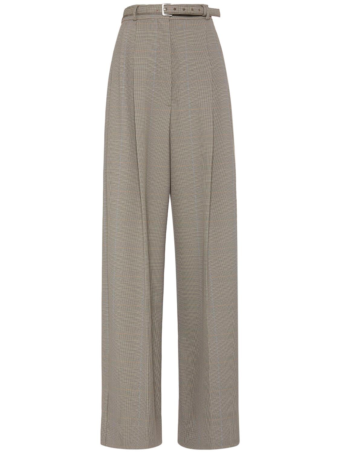 Sportmax Oversized Trousers In Prince Of Wales In Beige,brown